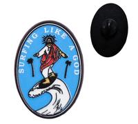 Jesus Christ Surfing Like a God Pin Badge Brooch Christian Gift God Jewellery Religion Religous Christianity Bible Surfer Surf Beach Ocean Sea Board Catholic Lapel Bag Jacket Funny Joke