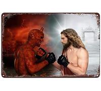 Jesus Christ Vs Devil Satan Fighting Metal Poster Boxing Tin Sign Vintage Wall Art Decor Plaque For Home Bar Club Living Room Garage Man Cave Gift 6x8 Inch