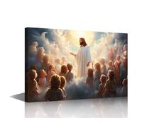 Jesus Christ Wall Art for Living Room Children in Heaven Light Wall Decor for Bedroom Bedroom Wall Paintings 1 Piece God Jesus Framed Wall Art Ready to Hang Pictures Home Decorations (12''Wx 18''H)