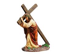 Jesus Christ Wearing Cross Statue - 2pcs Religious Ornament, Jesus Resin Sculpture | Classic Religious Collection Handicraft, Table Decoration Figurines For Church Home Countert