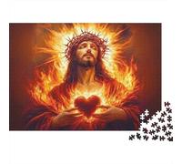 Jesus Christ with Flaming Heart 1000 Piece Jigsaws with Precision Cut Personalised Jigsaws As A Party Puzzle Game for Social Gatherings 52x38cm/1000pcs