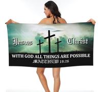 Jesus Christ With God All Things Are Possible Matthew-131 Beach Towel, Durable Pool Towels Lightweight Beach Blanket For Yoga Pool Swim 80X130Cm