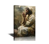 Jesus Christ with the Crown of Thorns on His Head Wall Art 1 Pieces Jesus Hands in Prayer Canvas Art Wall Decor Modern Wall Art Pictures for Living Room Giclee Framed Ready to Hang 12"Wx18"H