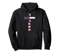 Jesus Christian Cross American Flag Patriotic Faith USA Pullover Hoodie