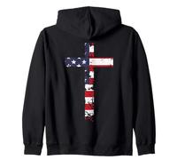 Jesus Christian Cross American Flag Patriotic Faith USA Zip Hoodie