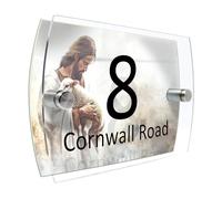 Jesus Christian Personalised House Number Sign - Modern Watercolour Style Plaque with Custom Door Number & Street Name - Weatherproof Acrylic Address Sign for Outdoor Use House Warming Gift (R042)