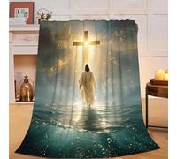 Jesus Christian Throw Blanket Jesus Walking on Water Fleece Blanket Christ Cross Religious Soft Cozy Fuzzy Plush Warm Stuff Bedding Blankets Gifts for Boys Girls Kids Adult Men Women 40"X50"