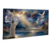 Jesus Christian Wall Art Jesus with White Pigeon Canvas Wall Pictures for Living Room Hallway Decor Religious Bible Verse Wall Art Faith Inspired Scripture Decor for Bedroom 50x100cm Christian Gifts
