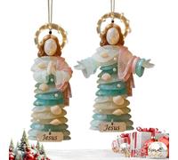 Jesus Christmas - 2D Acrylic Religious Locket 2 Pieces | Christian Jesus for Christmas Tree,For Indoor Outdoor Wall Window Door Shelf Home
