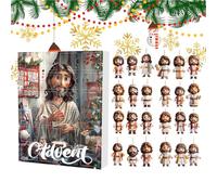 Jesus Christmas Counting - 2D Acrylic Christian Decoration | 24 Days Nativity Scene Christmas Tree Decoration for the Advent Season | For Car Rear View Mirror Home Family and