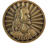 Jesus Coin, Bulk Pack of 3, Head of Christ by Warner Sallman Challenge Coin, Easter Handout, KJV Bible Verse Prayer Token, Antique Gold-Color Plated Catholic & Christian Religious Jesus Picture Coin