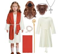 Jesus Costumes Kids, Jesus Christ Saint Red White Robe Halloween Boy Girls Wig Scarf Shawl Waist Christmas Book Day Easter Funny Fancy Dress Up Party Outfits (Red White, M)