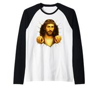 Jesus Cracking Mug Wall, Christian Jesus Christ Raglan Baseball Tee