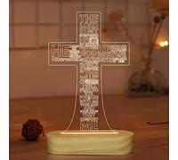 Jesus Cross 3D Night Light, Christ Optical Illusion Lights, Warm White Wooden Handmade, The Lord Desk Lamps Room Home Decor Xmas Birthday Easter Gifts