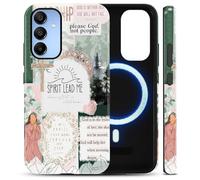 Jesus Cross Aesthetics Print Magnetic Phone Case for Samsung Galaxy A15 5G 6,5", Compatible with MagSafe, Stylish Collage Christian Bible Verse Quote Design Shockproof TPU and Hard PC Protective Cover