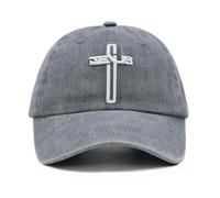 Jesus Cross Baseball Cap for Men Women, Religious Gifts for Dad Mom Christians, Washed Cotton Vintage Embroidered Hat Grey