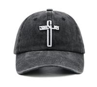 Jesus Cross Baseball Cap for Men Women, Religious Gifts for Dad Mom Christians, Washed Cotton Vintage Embroidered Hat Black