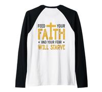 Jesus Cross Bible Faith Over Fear Put God First ART ON BACK Raglan Baseball Tee