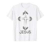Jesus Cross Christian Hand-Drawn Faith Value Graphic T-Shirt, Men, White, M