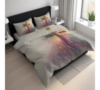 Jesus Cross Duvet Cover Sets, Religious Crucifix King Size Bedding, Soft Reversible Microfiber Quilt Cover & 2 Pillowcases, Zipper Closure, Bedroom Decor BhT28