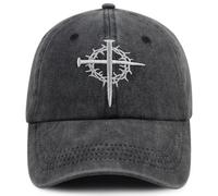 Jesus Cross Nail Hat for Men Women, Funny Adjustable Cotton Embroidered Christian Religious Faith Baseball Cap, Black, One size