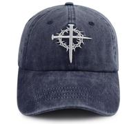 Jesus Cross Nail Hat for Men Women, Funny Adjustable Cotton Embroidered Christian Religious Faith Baseball Cap, Navy, One size
