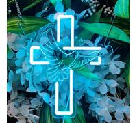 Jesus Cross Neon Sign, Dimmable LED Neon Light for Wall Decor, Bedroom, Home, Party, Wedding, Christmas, Easter, New Year - Size: 27 x 30cm