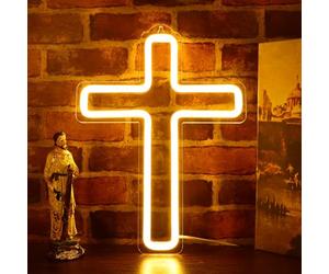 Jesus Cross Neon Signs LED Neon Hanging Wall Night Lights for Christmas Christ Home Decor Gifts, Soft Warm White Color Night Lamp