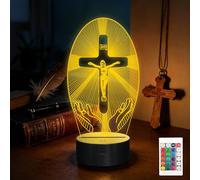 Jesus Cross Night Light, Okayera Religious 3D Illusion Optical Hologram LED Lamp, 16 Color-Changing, Remote Control, Timer, Creative Christian Birthday Commemorate Gift for Mum Women Men