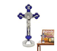 Jesus Cross Ornament - Metal Crucifix Statue With Stable Base | Zinc Alloy Electroplated Religious Decor | For Home, Office, Car Desktop, Church & Chapel Display