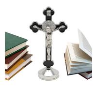 Jesus Cross Ornament - Metal Crucifix Statue With Stable Base | Zinc Alloy Electroplated Religious Decor | For Home, Office, Car Desktop, Church & Chapel Display