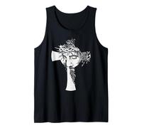 Jesus Cross Silhouette of Christ Messiah Crown Of Thorns Art Tank Top