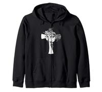 Jesus Cross Silhouette of Christ Messiah Crown Of Thorns Art Zip Hoodie