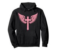 Jesus Cross with Angel Wings Christian Graphic Light Pink Pullover Hoodie
