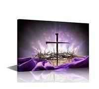 Jesus Crosses Canvas Paintings Christ Redeemer Bedroom Wall Art Crown of Thorns Contemporary Home Decor Bathroom Decor Wall Art Modern Artwork Ready to Hang for Living Room Office, 24"Wx36"H