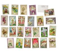 Jesus & Crosses Vintage Easter Postcards - 24 Religious Easter Cards - 24 Assorted Designs Retro Easter Cards Printed on Antique Textured Style Cardstock - Great for Christian Easter Party, Vintage
