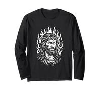 Jesus Crown of Thorns Flames Christian Biker Long Sleeve T-Shirt