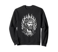 Jesus Crown of Thorns Flames Christian Biker Sweatshirt