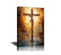 Jesus Crucified on the Cross Wall Art for Living Room God Jesus Canvas Picture Wall Decor Christianity Posters & Prints Wall Painting Framed Artwork for Kitchen Bedroom Home Decoration (12''Wx 18''H)