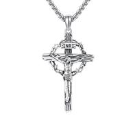 Jesus Crucifix Necklace 925 Sterling Silver Crucifix Cross Pendant Protection Jewelry Gift for Men Women