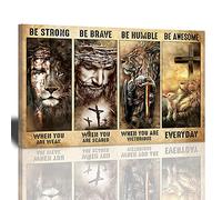 Jesus Decor Wall Art Christian Religious Painting Canvas Cross Warrior Lion and Lamb Be Brave Prints Artwork Best Gift Inspirational Wall Decoration Horizontal Poster Framed for Bedroom Living Room