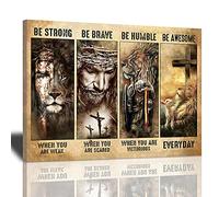 Jesus Decor Wall Art Christian Religious Painting Canvas Cross Warrior Lion and Lamb Be Brave Prints Artwork Best Gift Inspirational Wall Decoration Horizontal Poster Framed for Bedroom Living Room