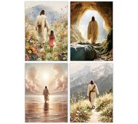 Jesus Diamond Art Kits for Adults - Full Drill Jesus Walking on Ocean Beach Christian Diamond Painting, 5D Gem Art Canvas Set Religious Christ Holiday Gifts for Women (4 Sheets)
