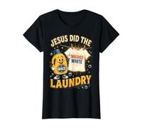 Jesus Did The Laundry Washed White Christian Value Graphic T-Shirt, Women, Black, XS