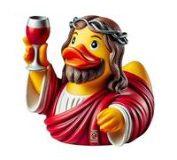 Jesus Duck 3.5" Funny Bath Toy, Novelty Religious Rubber Duck, Floating Collectible with White Tunic and Cross Print | Gift for Kids Adults Bathroom Decor Party Party
