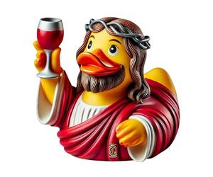 Jesus Duck 3.5" Funny Bath Toy, Novelty Religious Rubber Duck, Floating Collectible with White Tunic and Cross Print | Gift for Kids Adults Bathroom Decor Party Party