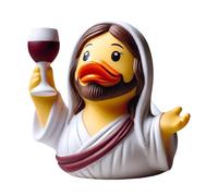 Jesus Duck - 8.89cm Funny Bath Toy, Novelty Religious Rubber Duck, Floating Collectible With White Robe And Cross Print | Gift For Kids Adults Bathroom Decor Easter Party Stocking Filler