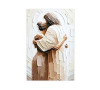 Jesus Embracing Woman Canvas Wall Art, Safe in His Arms Pictures Canvas Print Posters Wall Decor, Christian Wall Art Home Decor for Living & Prayer Room Unframe-style 20x30inch(50x75cm)