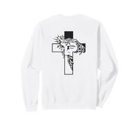 Jesus Face Inside Cross Crown of Thorns Back Design Catholic Sweatshirt