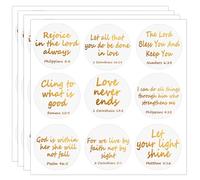 Jesus Faith Bible Verse Stickers, 1.5 Inch Gold Foil Christian Christmas Religious Inspirational Scripture Quote Stickers, 120 Pcs